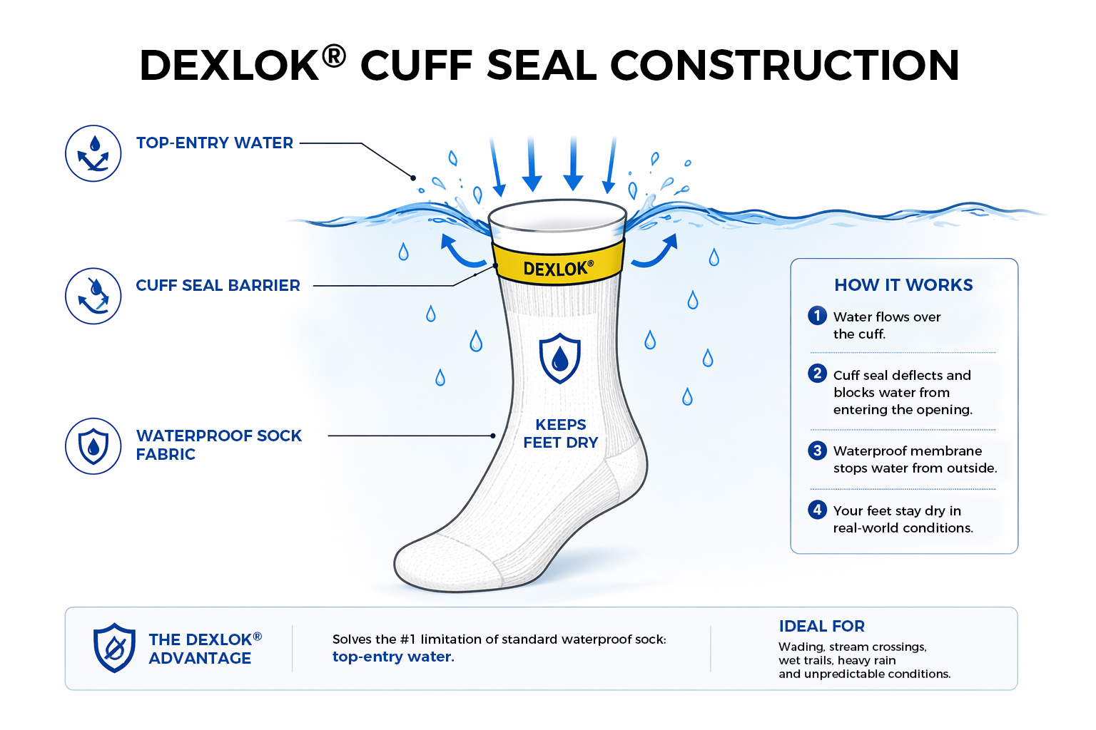 How DEXLOK cuff seal works on waterproof sock