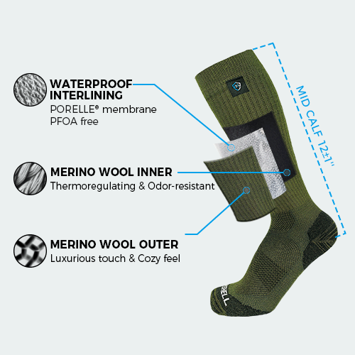Waterproof merino wool sock
