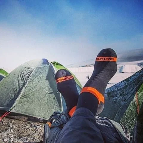 DexShell Hytherm Pro socks at cold camping and trekking