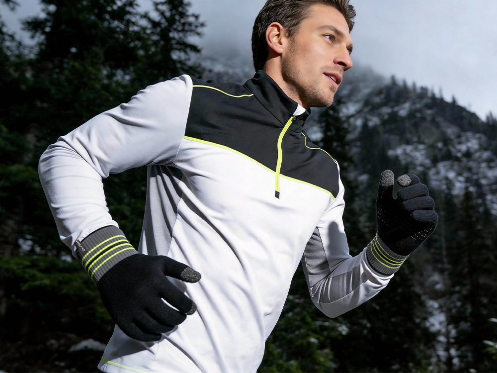 Runner wearing DexShell ultra thin waterproof running gloves during outdoor training